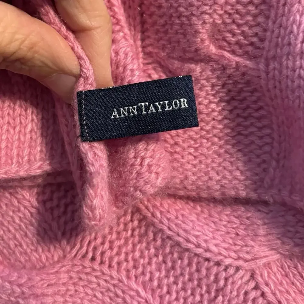 Ann Taylor Scarf Cable Knit Cashmere Wool Silk Pink 20”x 89”